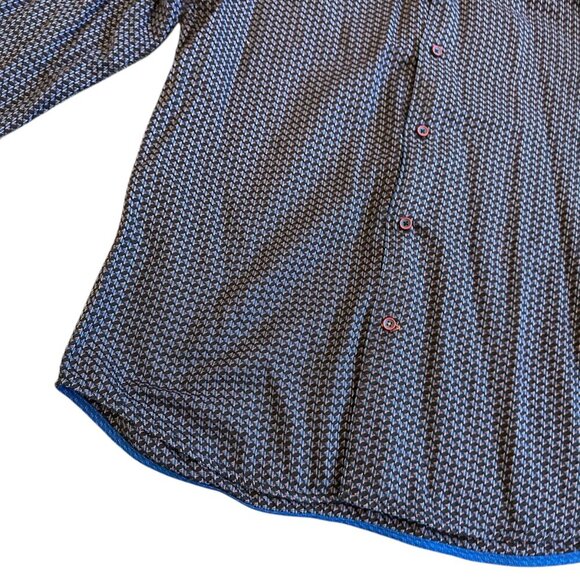 Visconti Black Long Sleeve Button-Down Shirt Black Colorful Print Size Medium - Picture 4 of 12